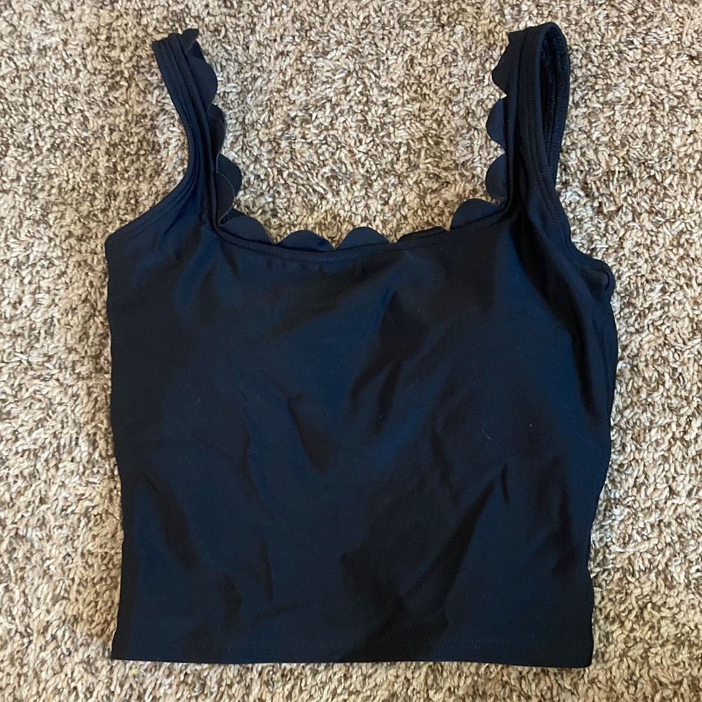 Pink Desert Scalloped Black Swim Top